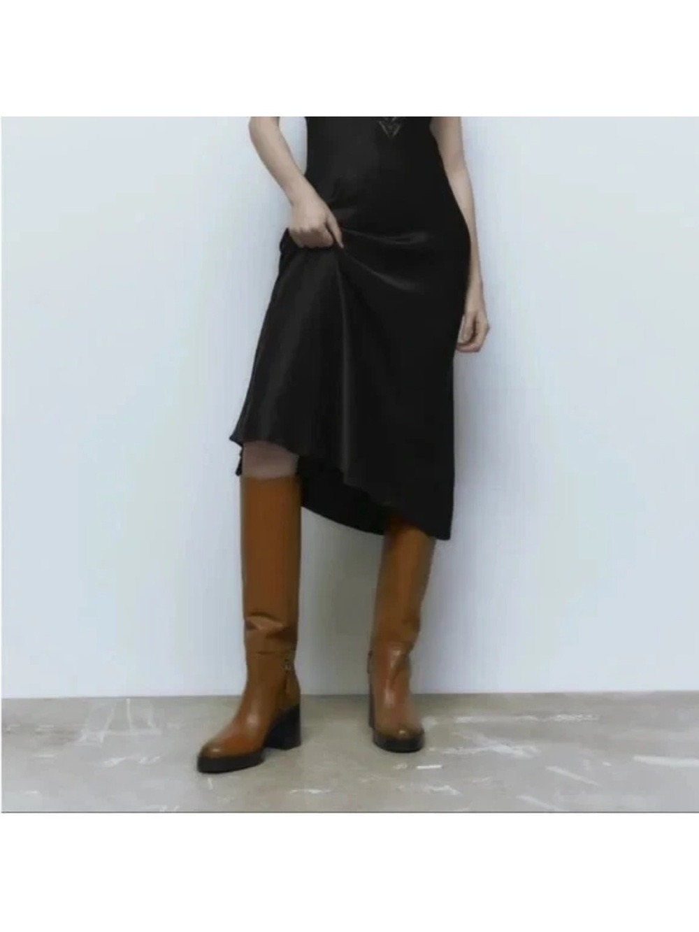 ZARA COW LEATHER BLOCK HEEL KNEE LENGHT BOOTS, SIZE UK 8/EUR 41, BNWT🏷 NO BOX